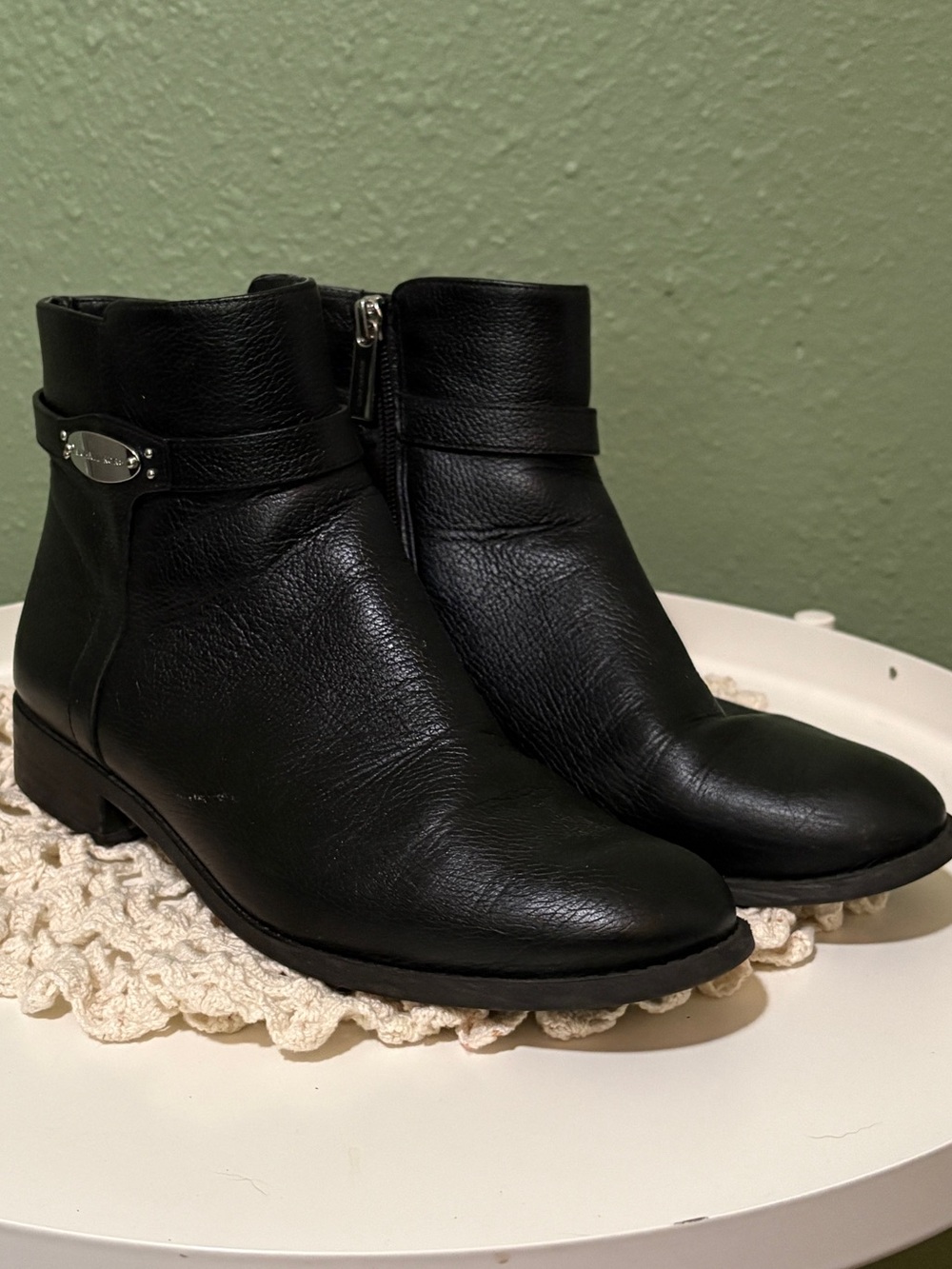 Michael Kors Black Leather Ankle Booties with Signature Hardware - Picture 2 of 9